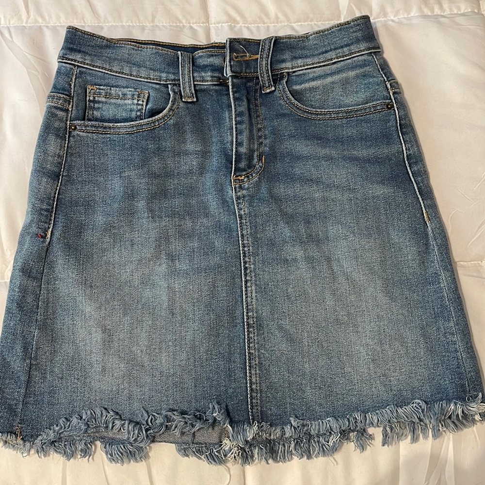 High rise denim light wash skirt